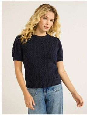 NWY Free Assembly Women's Cable Knit Sweaterwith Short Puff Sleeves XS